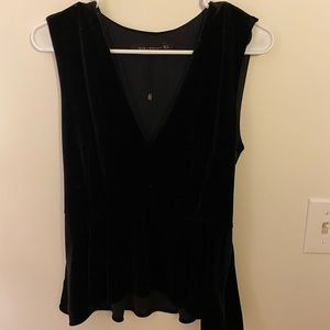 Zara Black Velvet Peplum Top V-Neck